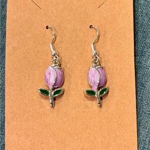 Silver-Tone Purple Tulip Drop Earrings - Women's Jewelry
